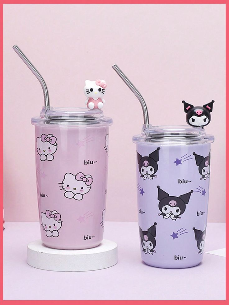 Hello Kitty & Kuromi Aesthetic Tumbler – Cute Reusable Cup with Straw