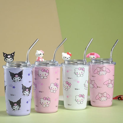 Hello Kitty & Kuromi Aesthetic Tumbler – Cute Reusable Cup with Straw
